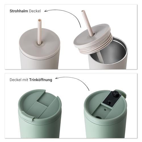 VINSUN Thermobecher mit Strohhalm 720ml - Edelstahl, auslaufsicher, doppelwandig isoliert - Heiß & Kaltgetränke - Kaffee Trinkbecher mit zwei Deckeln für Reisen, Uni 4