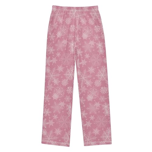 Christmas White Snowflakes Pink Boys Pants for Kids Jogger Pants with Pockets S-XL