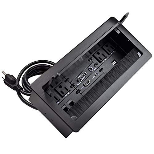 Flash Deals - 40% OFF Conference Table Power Brush Connectivity Box with 4 AC Power + 2 RJ45（CAT6） + 2 Audio 3.5mm + 1 VGA + 1 HDMI + 2 USB Charger with 5.58ft Power Cord … (Black)
