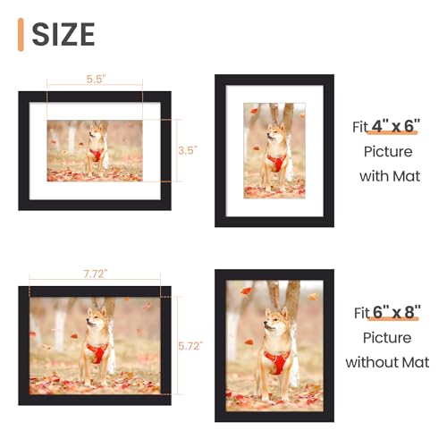 Image of upsimples 6x8 Picture Frame, Display Pictures 3.5x5.5 with Mat or 6x8 Without Mat, Wall Hanging Photo Frame, Black, 1 Pack