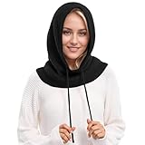 Pasamontañas 2 en 1 con bufanda con capucha, Balaclava de punto a prueba de viento suave para invierno, gorro y bufanda de una pieza, protector de cuello para mujer, B Negro, Talla única