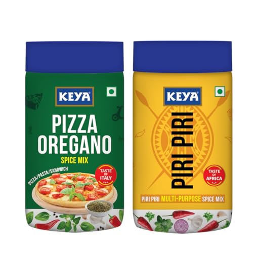 Keya Sprinklers Combo | Italian Pizza Oregano 75g/80g | Piri Piri Spice Mix 90g/100g | Seasonings For Pizza & Pasta | Premium All Natural & Healthy Italian Spice Blend for Pizza, Pasta | Sprinkler | No Artificial Flavours and Colours | Pack of 2