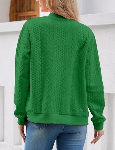 Image of WROLEM Women's Zip Up Cardigan Sweater Cable Hoodies Long Sleeve Jacket Outfits Crewneck Casual Coat