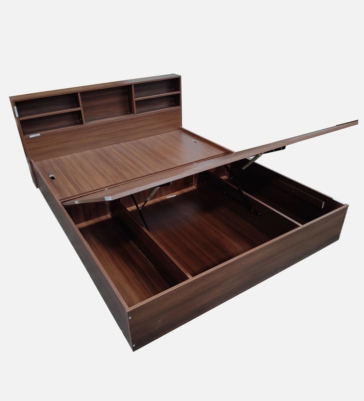 Image of Mintwud Pepperfry Engineered Wood King Size Bed with Hydraulic Storage | Wooden Double Bed Cot Palang Furniture with Headboard for Home Bedroom Living Room and Hotel (Walnut Finish)