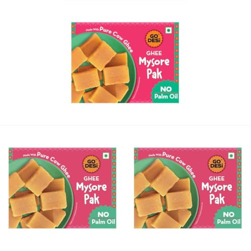 Image of GO DESi - Mysore Pak | Made with Desi Ghee | Indian Mithai | Sweets Gift Pack | 180 /150 grams (Pack of 3)