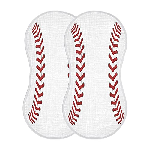 Image of WELLDAY Muslin Baby Burp Cloths Set of 2, Soft Absorbent Sport Baseball Print Muslin Washcloths, Bibs, Face Towel for Newborn Boys Girls, 22 x 11 Inch