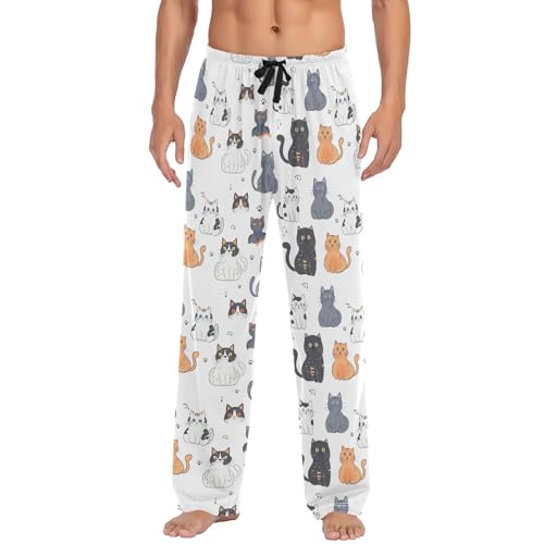 Mens Pajama Pants Cute Cat Fun Soft Lounge Sleep Pj Bottoms with Drawstring Pockets2