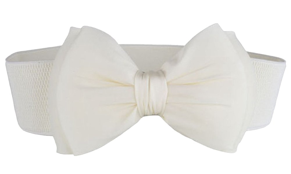 X&F Women's Pretty Bowknot Wide Belt Girls Stretch Cinch Dress Decorative Waistband White