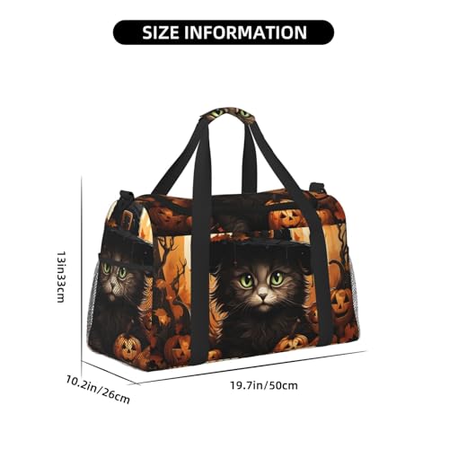 Pumpkins Black Cat Duffle Bag Foldable Travel Tote Bag Carry On Large Weekender Overnight Bags Waterproof Gym Bag For Women Men4
