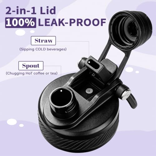 Image of 32 oz Insulated Water Bottle with Leak-proof 2-in-1 Straw and Spout Lid,Stainless Steel Sports Water Bottle with Handle,Double Wall Vacuum Metal Water Flask for Travel Camping School(Purple,1)