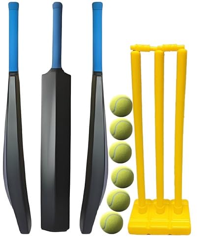 Cricket Set with PVC Bat, Plastic Stumps, 6 Tennis Balls for Practice-image-47