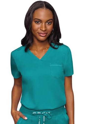 Image of Med Couture Touch Women's Scrub Tops V-Neck Tuck-in Top with 1 Pocket | Slim Fit, Touch Performance Fabric, Stretchy Rib-Knit Shoulders, Bungee Loop, 2-Way Stretch, Lightweight, for Long Shifts