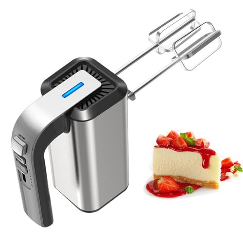 Batidora de mano eléctrica, 5 velocidades con Turbo Boost y batidores de acero inoxidable, botón de expulsión fácil, ideal para batir crema y masa para hornear en casa
