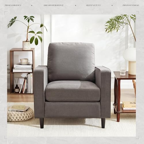 BOSMILLER Mid Century Modern Accent Chair Linen Fabric Armchair with Double Side Pockets Comfortable and Padded Reading Feature Sofa Chair Suitable for Bedrooms Living Rooms and Offices