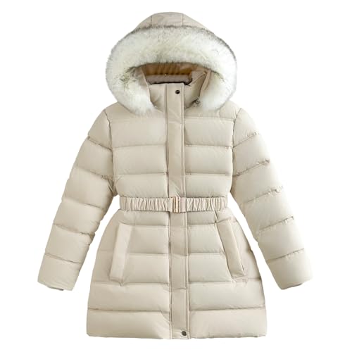 Kids Winter Coats With Belt Girls Warm Puffer Jackets Cute Fleece Hoodie Clothes