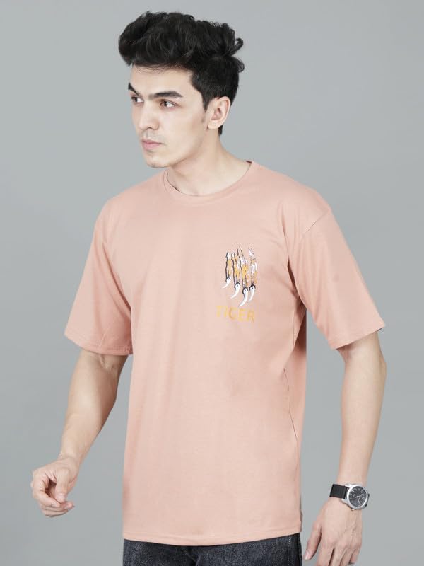 Image of London Hills Men's Cotton Oversized Fit Casual Printed Round Neck, Oversized Longline Drop Shoulder Boho Style T-Shirt