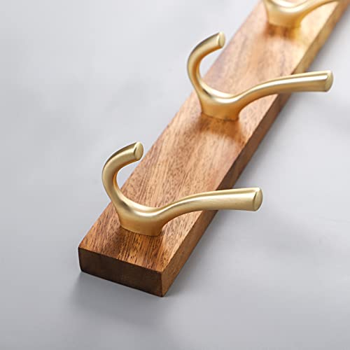Muso Wood Wall Mounted Coat Rack, Rustic Wooden Coat Rack With 4 Gold Hooks Rail, Double Door Hangers For Coat Towel Bag Organizer Hat Key Cup(Acacia) #TOP3
