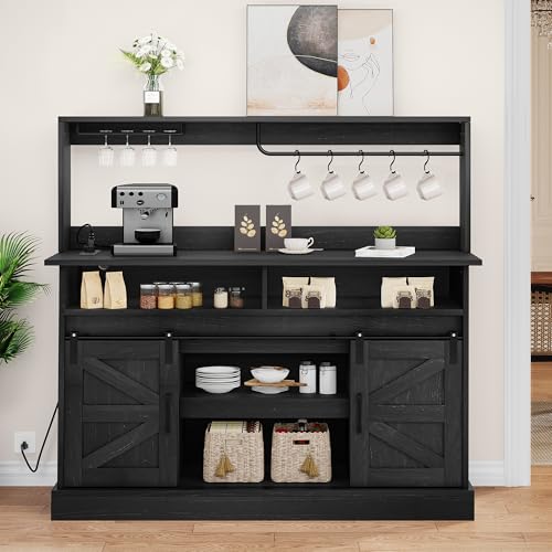 YITAHOME 52' Farmhouse Coffee Bar Cabinet, Buffet Cabinet with Storage, Sliding Barn Door, Sideboard...