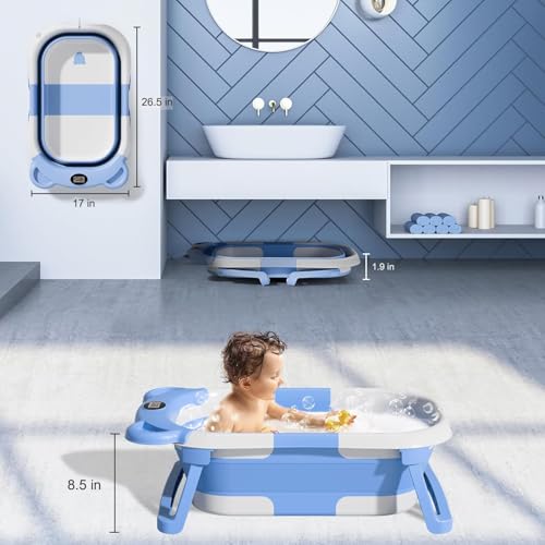Image of TPN Collapsible Baby Bathtub, Baby Bath Tub with Soft Cushion & Real-Time Thermometer, Baby Bathtub Infant to Toddler Tub (0-36 Months), Portable Newborn Travel Bath Tub