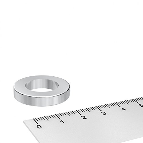 20 x Neodym Ringmagnet 27 x 5 mm mit 16 mm Bohrung, Grade N42, vernickelt, Supermagnet in Industriequalität