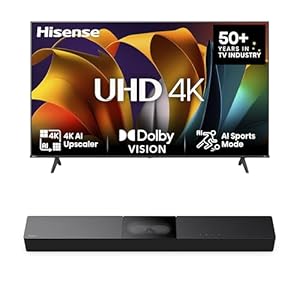 Hisense Bundle 43E6NT 108cm (43 Zoll) Fernseher, 4K UHD Smart TV, HDR, Dolby Vision, 60Hz [2024] HS2000 2.1 Kanal Soundbar, integrierter Subwoofer, 240W, Dolby Audio, Bluetooth, HDMI ARC