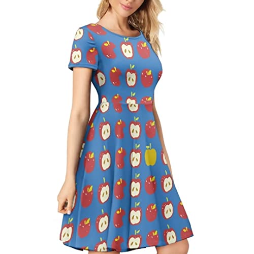 Allinterest Red Yellow Apple Print Women Short Sleeve Dress Personalized Lightweight Casual Loose Dresses — view 4