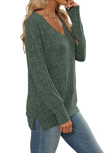 Heymiss Womens Sweatshirts V Neck Long Sleeve Shirts Loose Casual Fall Fashion Sweaters S-2XL3