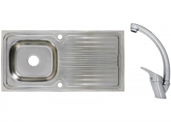 Edelstahlspüle Einbauspüle Set Eckspüle 100 x 50 cm inklusive Mega Armatur Becken Spülbecken Spüle Küchenspüle Rechteckig aus Edelstahl