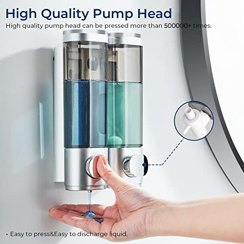 Shampoo And Conditioner Dispenser, Pollock Shower Dispenser 2 Chamber No Drill Shampoo Dispenser For Shower Wall Mounted Shampoo Conditioner Body Wash Dispenser For Bathroom,Large Capacity,Silver #TOP1