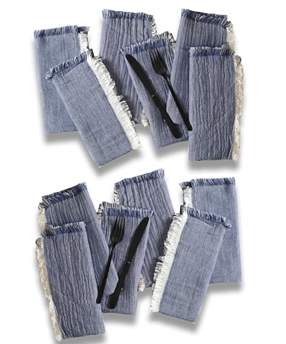 Native Fab 57303 Cloth Napkins 17X17 Inches, Double Cloth Farmhouse 100% Cotton Dinner Napkins, Set Of 12, Machine Washable Cloth Napkins cover