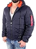 Reslad Jacke Herren Nylon Kapuzen-Jacke mit intergrierten Headset Männer Winterjacke RS-652 Navyblau 3XL