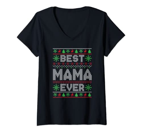 Womens Christmas Matching Outfits for Holiday Party Best Mama Ever V-Neck T-Shirt