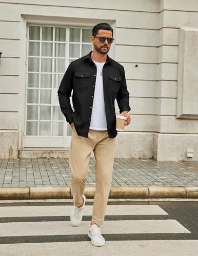 COOFANDY Work Shirts for Mens Long Sleeve Casual Button Down Shirt Mens Shacket with Flap Pockets3