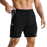 BROKIG Mens Zero Armor Gym Shorts, Casual Sports Running Workout Training Shorts with Zip Pockets(Large,Black)