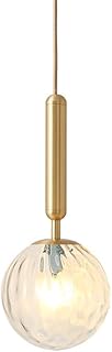 Fulesi 1 Lights Mid Century Gold Pendant Light Modern Globe Hanging Lamp Delicate Decorative Pattern Glass Ceiling Pedant Light for Bedroom Living Room Kitchen