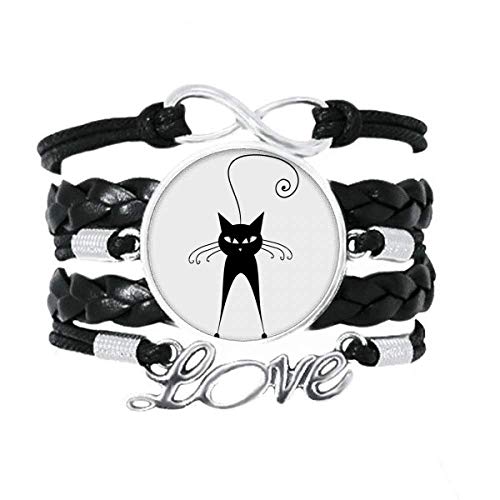 Bracelet chat noir cuir torsadé de haute manufacture pour amoureux d'art animalier