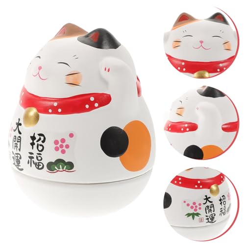 UTHCLO 陶器製 猫の置物 縁起の良い猫像 滑りにくいタンブラーデザイン 卓上飾りとして 寝室やオフィスの装飾にな [3]