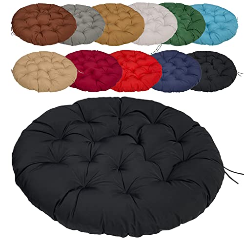 Coussin Rond 50cm/19.68in, Coussin Fauteuil Rotin Rond, Épaissir Antidérapant Facile à Nettoyer, pour Terrasse Tatami Siège Intérieur Extérieur - Le Noir
