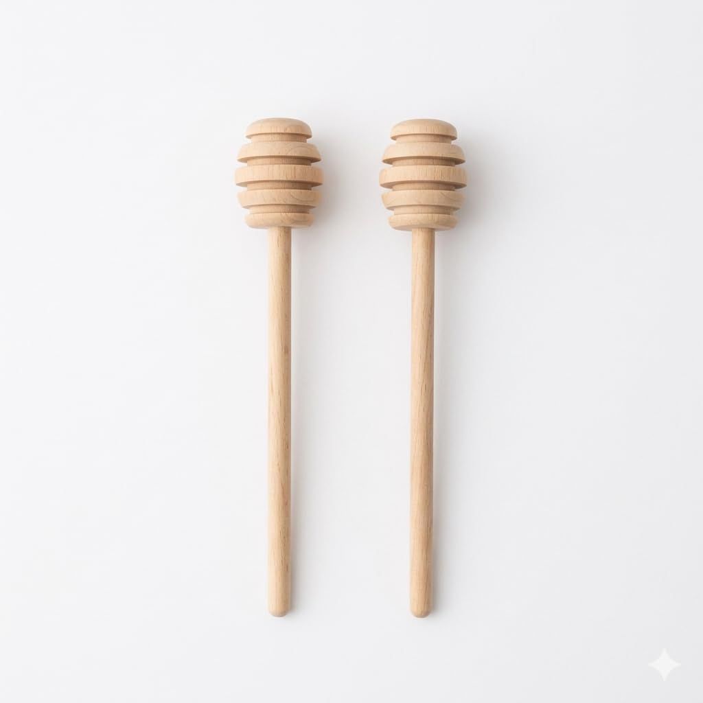 Natural Ahşap Bal Kaşığı 14 cm - 2'li Set Şık Tasarım Bal Karıştırıcı Çubuk -%100 Doğal Gürgen Ağacı Bal Çubuğu - Kahvaltı Sunum Aksesuarı ve Hediyelik Bal Kaşığı