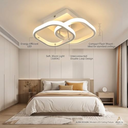 Image of Desidiya Modern Dimmable LED Chandelier Light, 2 Big Square Flush Mount Fixture with Adjustable Light, Three Colour Dimming for Bedroom, Living Room False Ceiling Light, Acrylic Fancy Ceiling Lamp