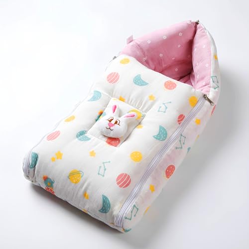 Image of VoiDrop Baby Sleeping Bag for New Born, Muslin Baby Sleeping Bag 0-6 Month for Infant, Washable & Foldable Cotton Design (Pink)