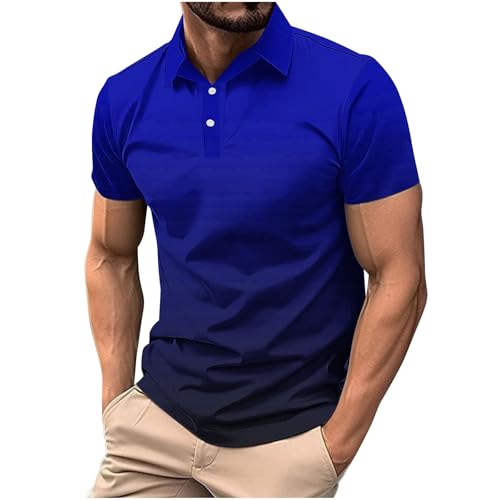 Mens Polo Shirts Short Sleeve Gradient Color Gym Workout Golf T-Shirt Casual Fashion V Neck Button Down Trendy Tops