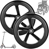 AOWESM 8 Inch Scooter Wheels 200mm Large Replacement Wheelchair Wheels w/Bearings ABEC-9 for Walker & Rollator & The Razor A5 Lux & Carbon Lux Kick Scooter & Shopping Cart (Set of 2) (Black)