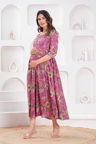 Image of JAIPURFAME Stylish Women's Pure Cotton All Over Printed Kurti Gown, Maternity Dress, and Feeding Dress - Comfortable and Elegant Maternity Wear for Women