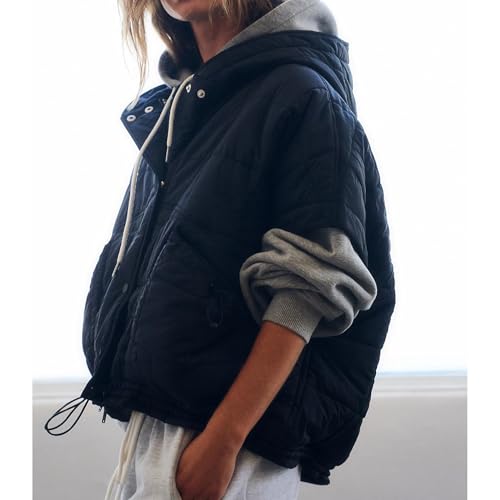 Womens Hooded Puffer Vest Sleeveless Full Zip Stand Collar Oversized Puffy Vest Quilted Padded Gilet Coat Outerwear4