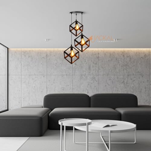 Image of JACKAL Vintage Pendant Light (with Bulb) | Decorative Fancy Lights for Home, Living Room, cafe, Restaurants & Bar (Vintage, 3 Set Cube Pendant, Metal, Medium, 1, LED Pendant Light)