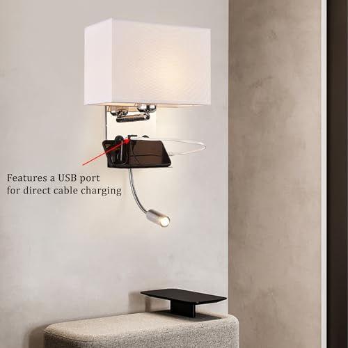 Luz de lectura con puerto USB e interruptores dobles para dormitorio 4