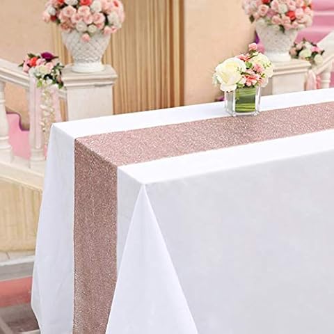 TRLYC 12"*60" Rose Gold Rectangle Sequin Table Runner for Wedding Banquet Events Cover
