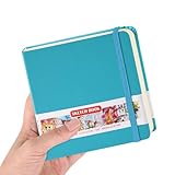 Square 5x5 inches 80gsm 96sheets/192 Pages Notebooks Blank Sketchbooks Travel Journal Pocket Hardcover Paint Writing Diary Memo Planner PU Leather Cover. Lake Blue