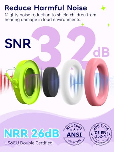 Image of Dr.meter Ear Muffs for Noise Reduction: 32dB SNR Noise Cancelling Headphones for Kids, Adjustable Kids Ear Protection for Autism Sensory, Fireworks, Concerts Toddler Hearing Protection Green